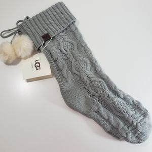UGG Luxury Christmas Gray Cable Knit Stocking w/ Fuzzy Balls